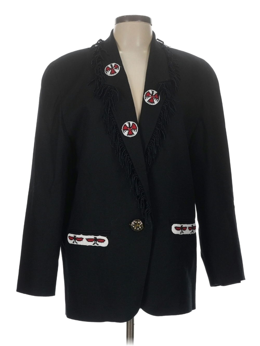 Vtg 70-80s USA MADE Elissa-Rose Western Tribal Blazer Jacket Women 10 Fringe